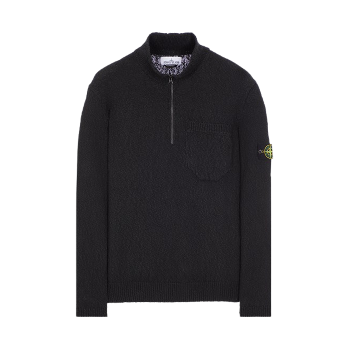 스톤 아일랜드 563B1 언이븐 코튼 하프 집 니트 블랙 - 24SS | Stone