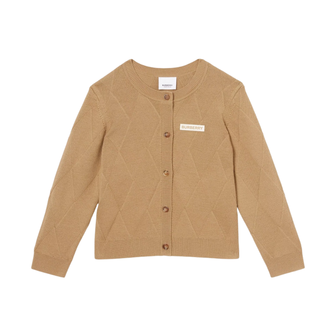 (키즈) 버버리 로고 아플리케 아가일 인타르시아 울 가디건 아카이브 베이지((Kids) Burberry Logo Applique Argyle Intarsia Wool Cardigan Archive Beige) - 1