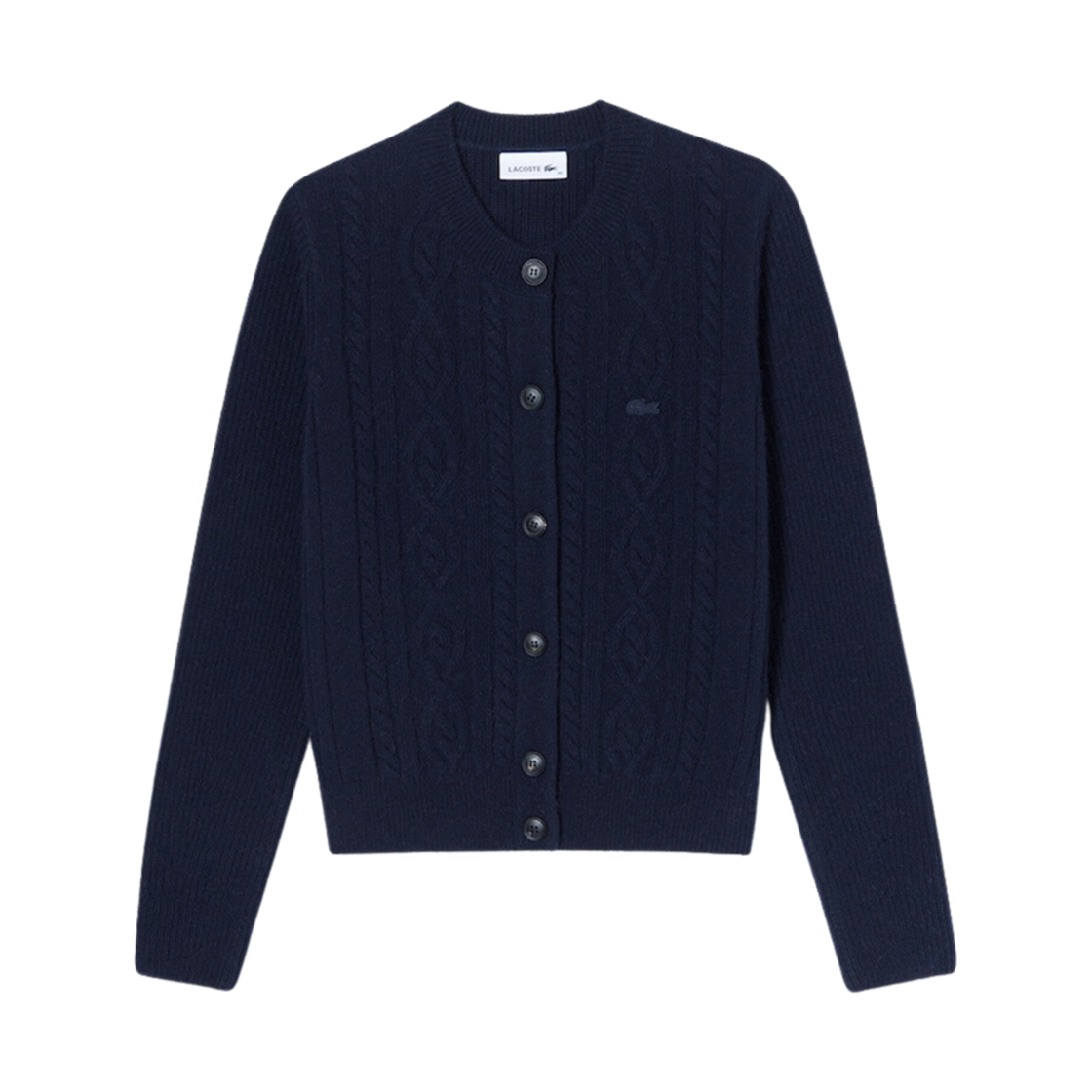 (W) 라코스테 케이블 크롭 가디건 네이비 블루((W) Lacoste Cable Crop Cardigan Navy Blue) - 1