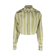 KYO Women Double Collar Cropped Linen Shirt Olive