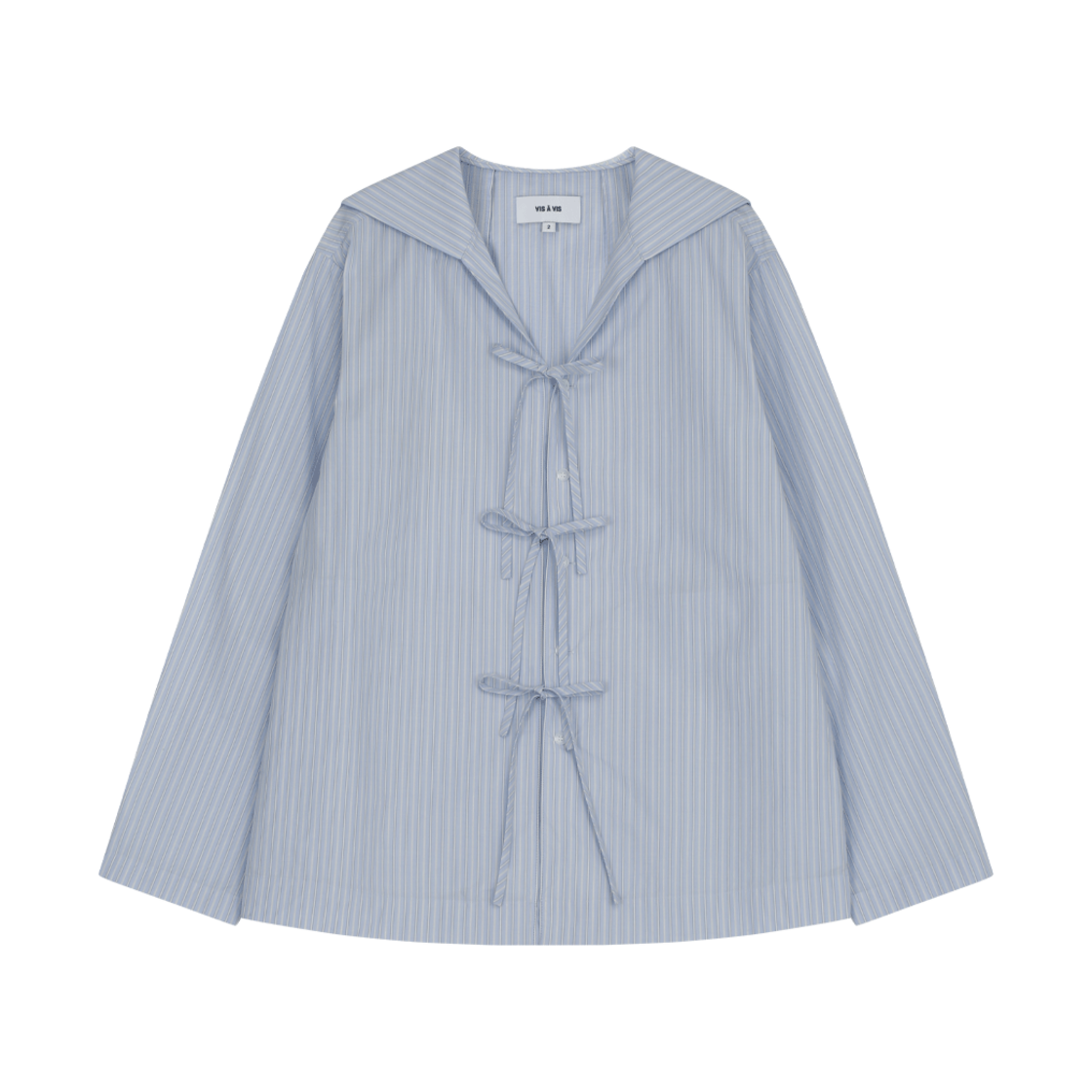 252-2004-51 VIS A VIS Sailor Collar Front Tie Stripe Shirt Light Blue