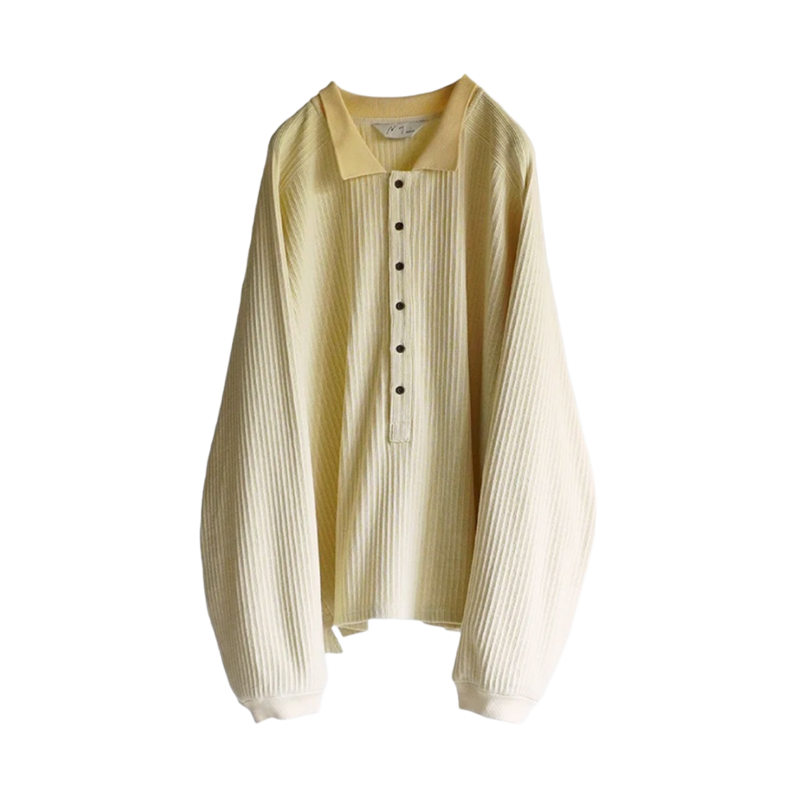 ANC-CT47-1 Ancellm Henley Rib LS T-Shirt Cream