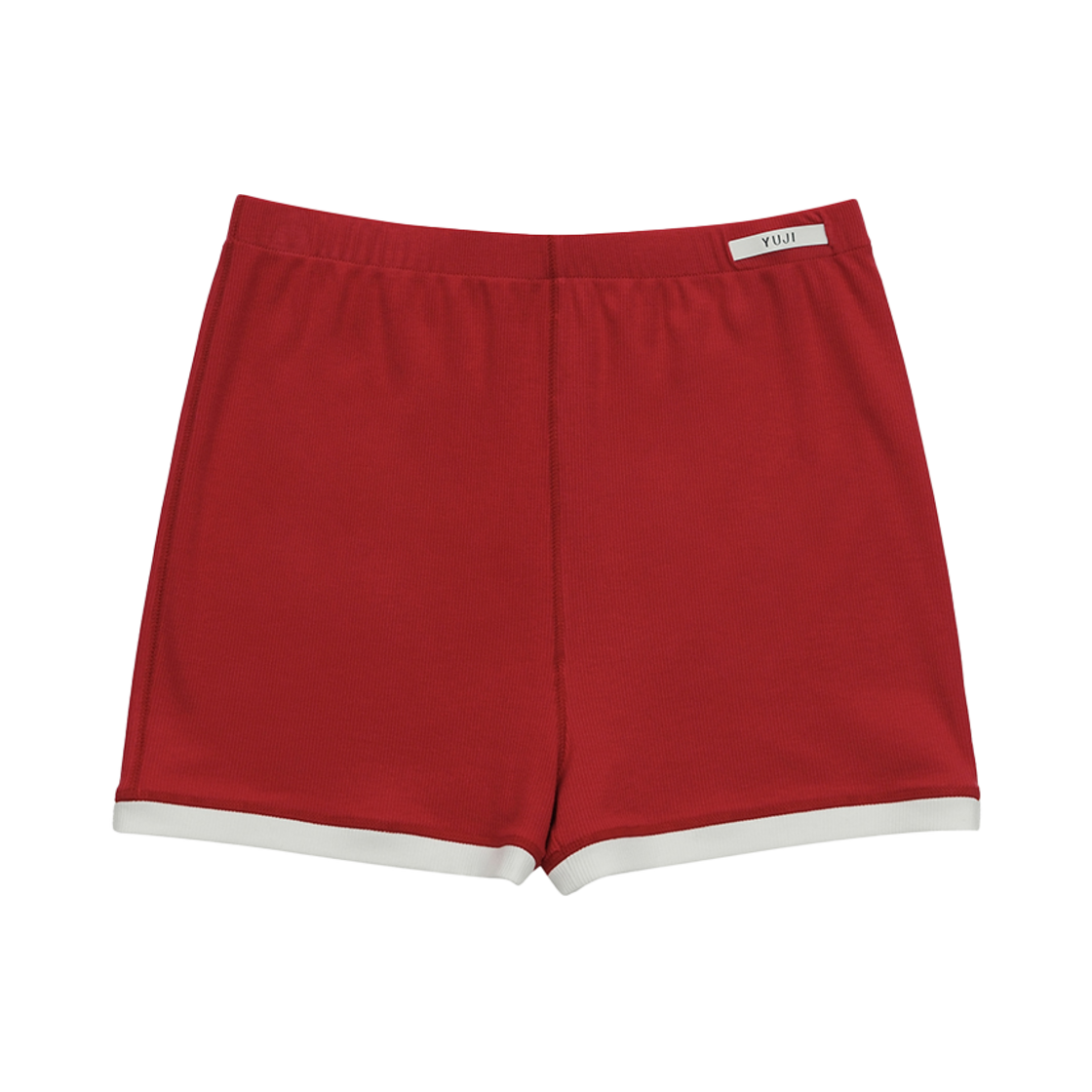 YJ0424_10_copy02 YUJI Logo Print Ringer Shorts Red