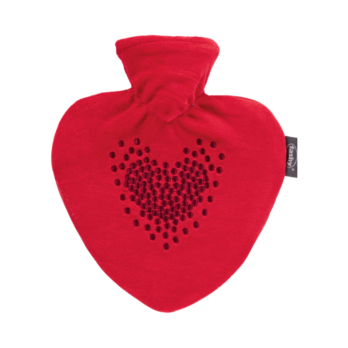 6524-40 Fashy Heart Shaped Hot Water Bottle 0.7L with Embroidered Cover Clear Red