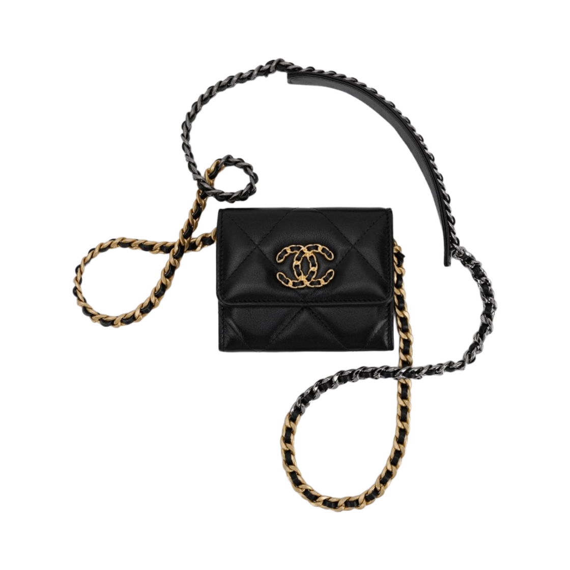 샤넬 19 플랩 체인 동전 지갑 램스킨 & 골드 메탈 블랙(Chanel 19 Flap Coin Purse with Chain Lambskin & Gold Black) - 3
