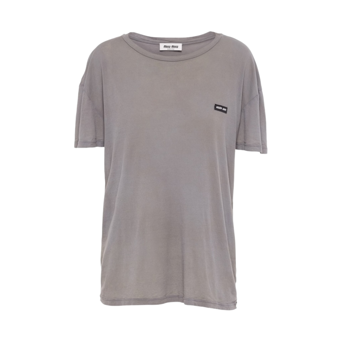 (W) 미우 미우 가먼트 다이드 립드 니트 저지 티셔츠 리드 그레이