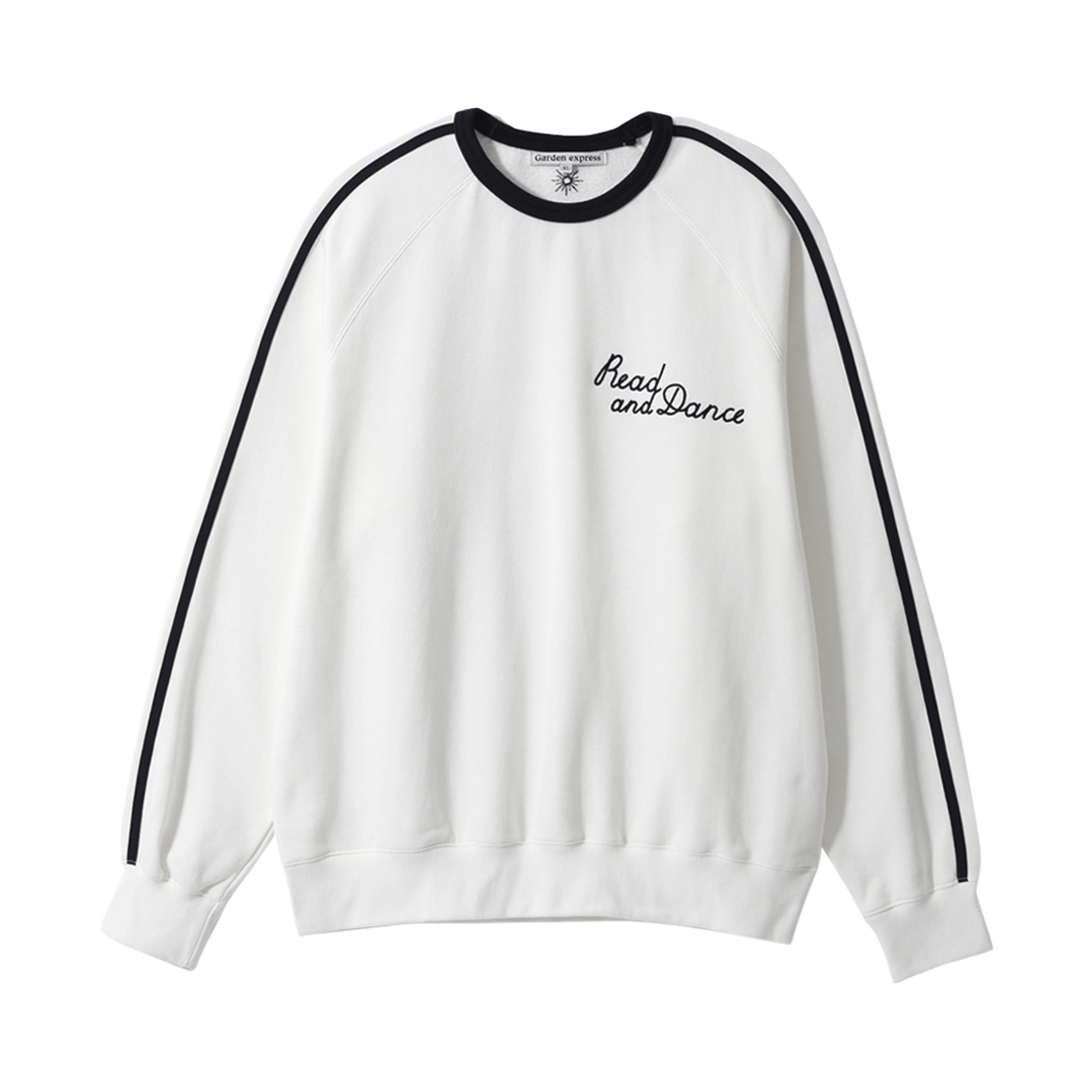 가든익스프레스 라인 디테일 레터링 스웻셔츠 화이트(Garden express Line Detail Lettering Sweatshirt white)