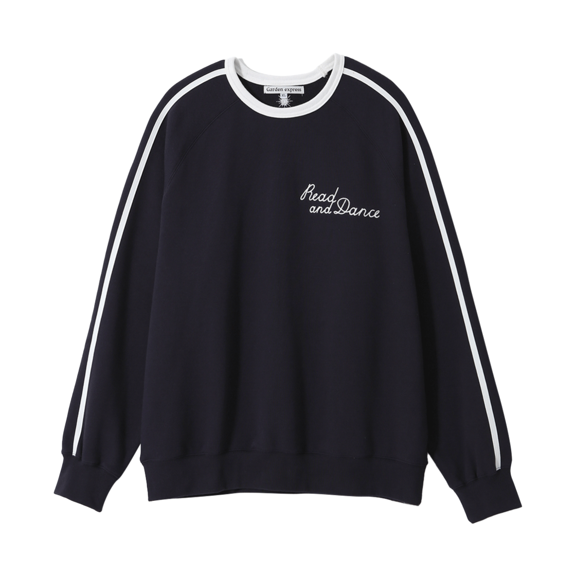 가든익스프레스 라인 디테일 레터링 스웻셔츠 네이비(Garden express Line Detail Lettering Sweatshirt navy)