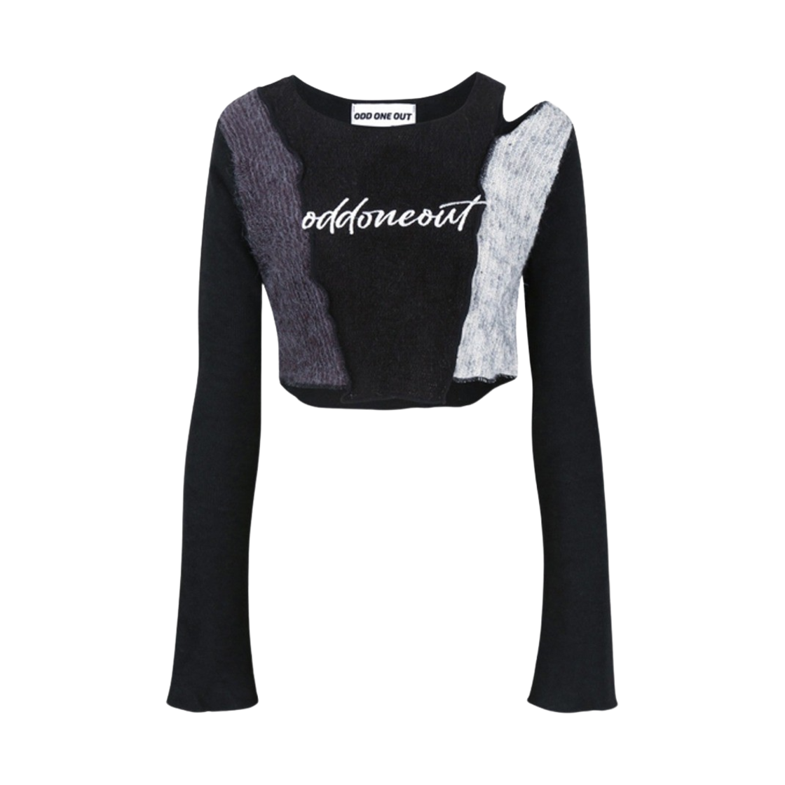 20OFWTP03BK Oddoneout Women Patch Work Damage Knit Black