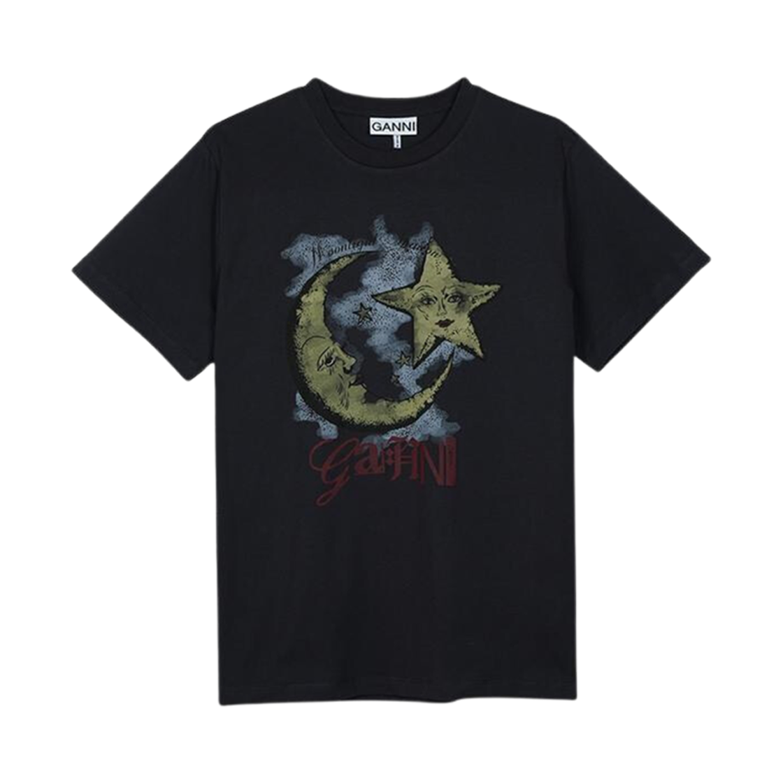(W) 가니 베이직 저지 문라이트 릴렉스드 티셔츠 블랙((W) Ganni Basic Jersey Moonlight Relaxed T-Shirt Black)