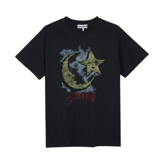 T4058-252 (W) Ganni Basic Jersey Moonlight Relaxed T-Shirt Black