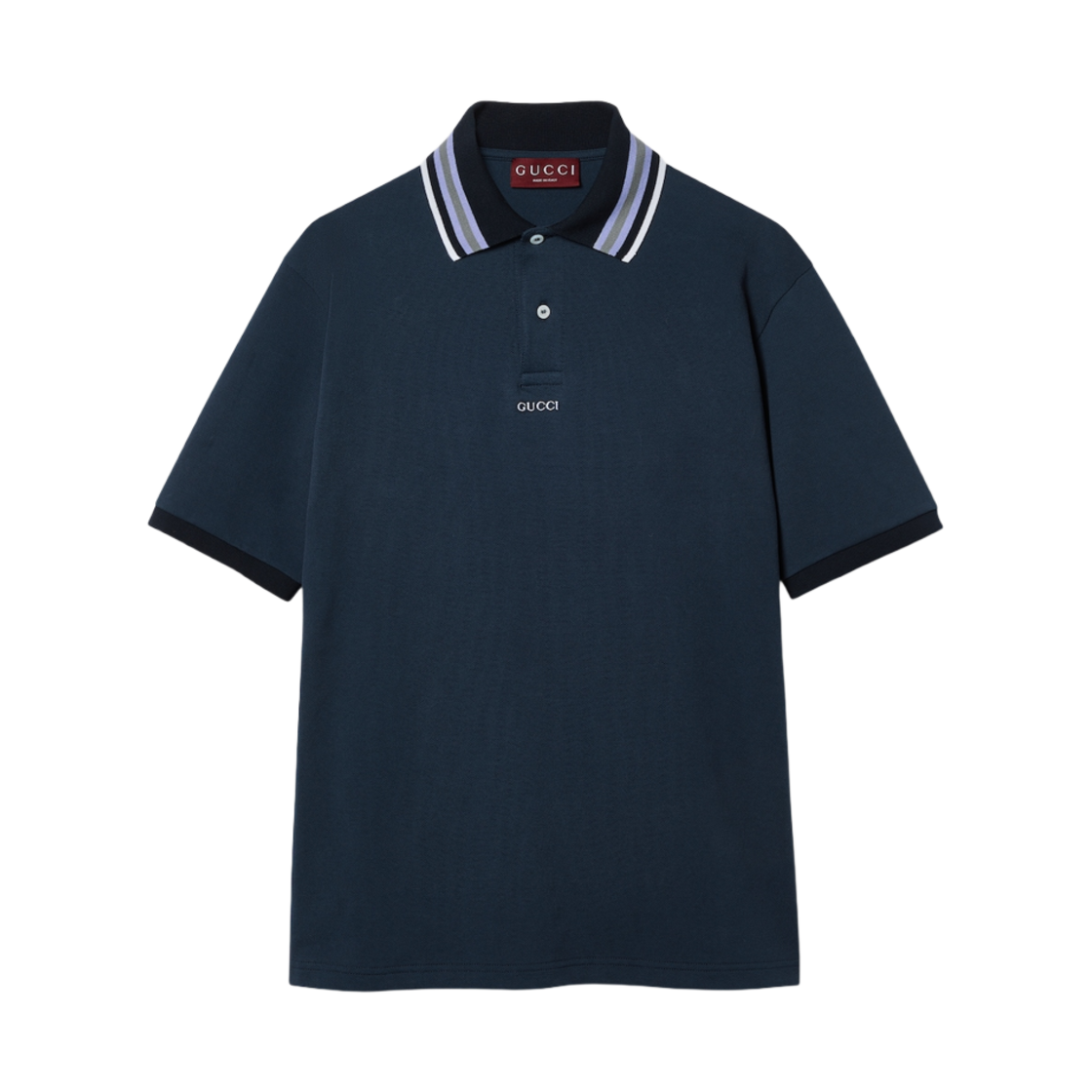 구찌 코튼 폴로 셔츠 자수 네이비 스트레치 코튼 피케(Gucci Cotton Polo Shirt with Embroidery Navy Stretch Cotton Piquet) - 1