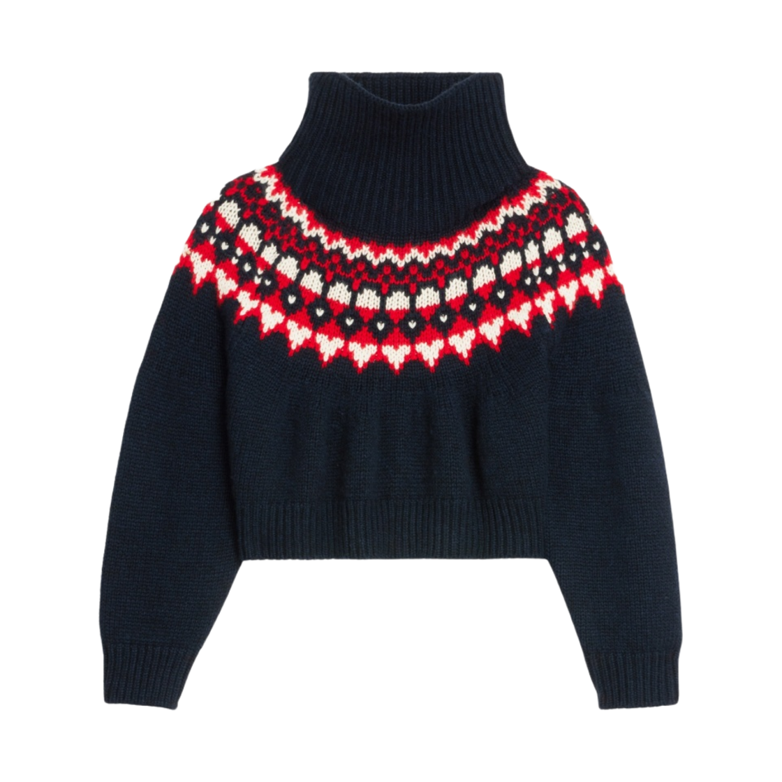 (W) 셀린느 페어 아일 캐시미어 하이넥 스웨터 네이비 오프 화이트 레드((W) Celine High Neck Sweater in Fair Isle Cashmere Navy Off White Red) - 1