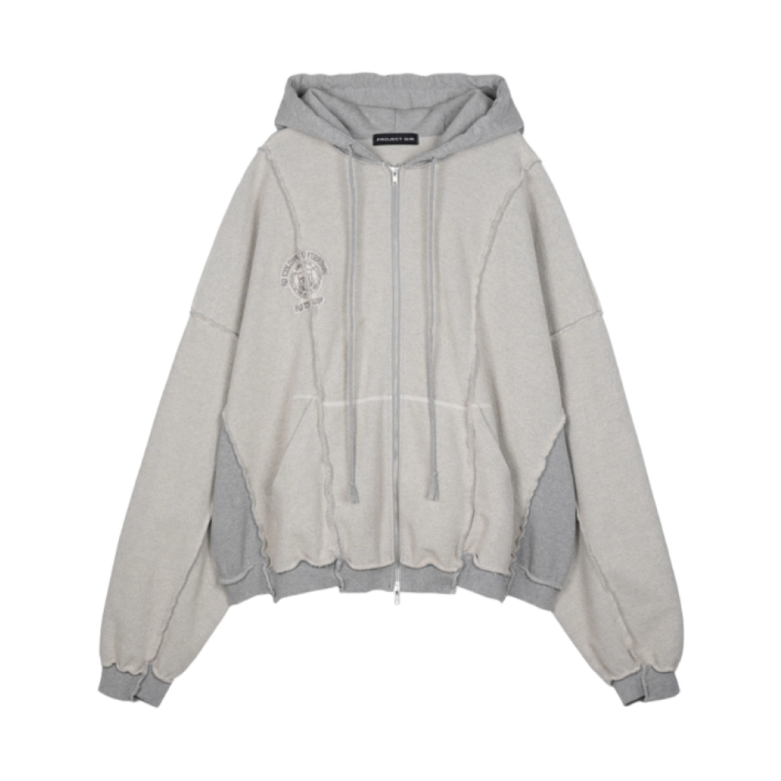 ★関税込★Project G/R★Inside Out Unbalanced Zip Hoodi.e★ 프로젝트 G/R 인사이드 아웃 언밸런스드 집 후드 멜란지 그레이
