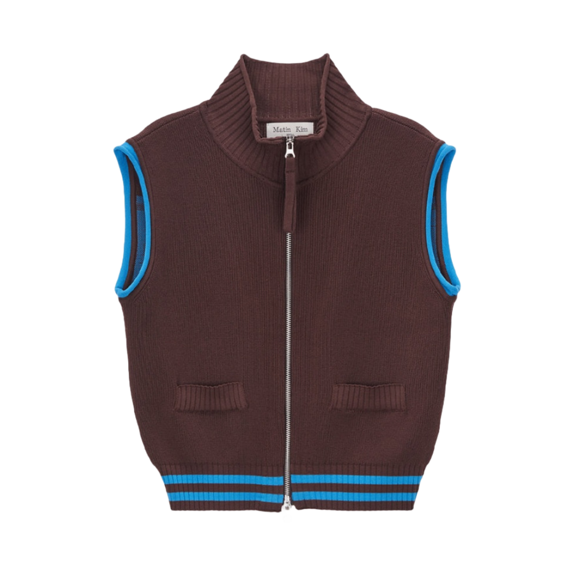 (W) 마뗑킴 스펠 포인트 스트라이프 니트 베스트 브라운((W) Matin Kim Spell Point Stripe Knit Vest Brown) - 2