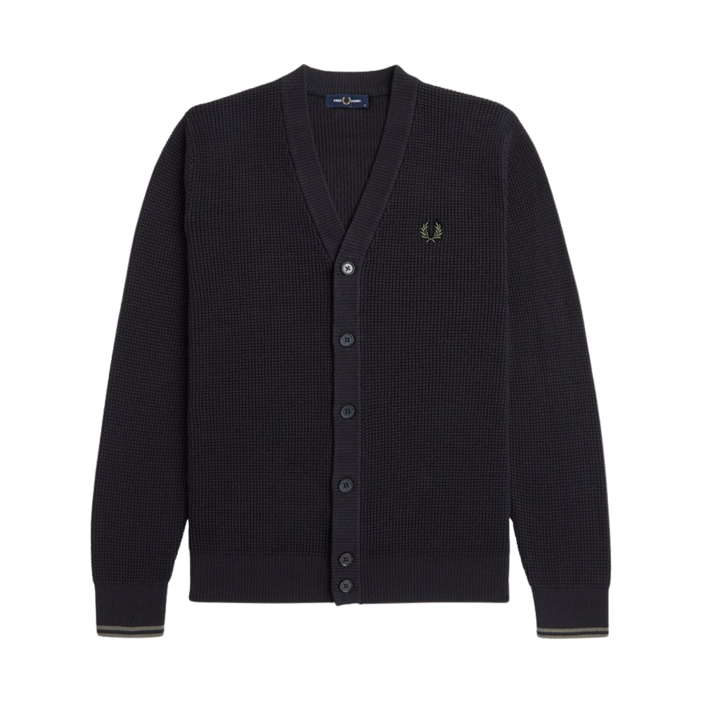 프레드페리 와플 스티치 가디건 블랙
