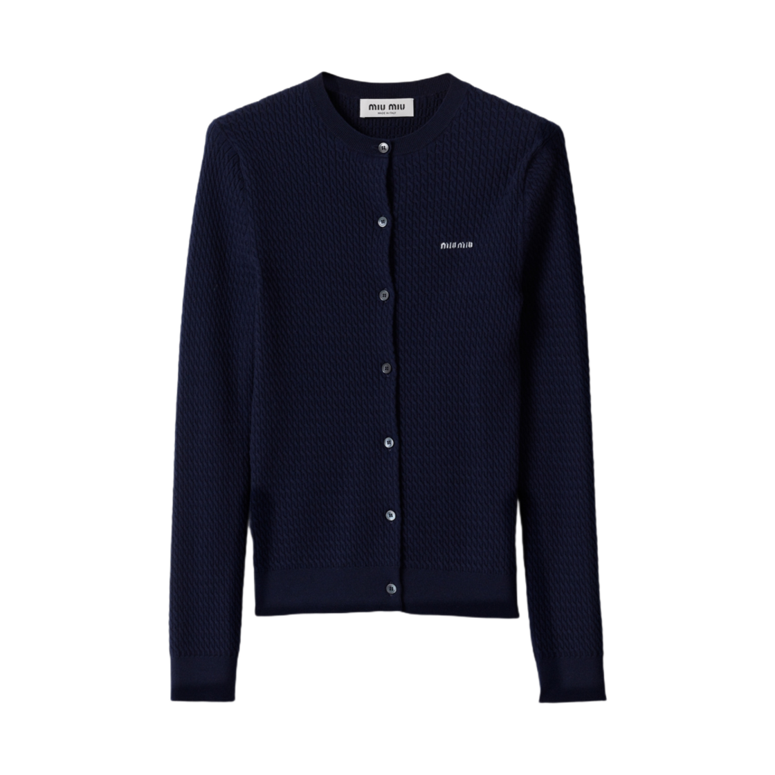 MMF950-16OO-F0008 (W) Miu Miu Cable Knit Cashmere Silk Cardigan Blue