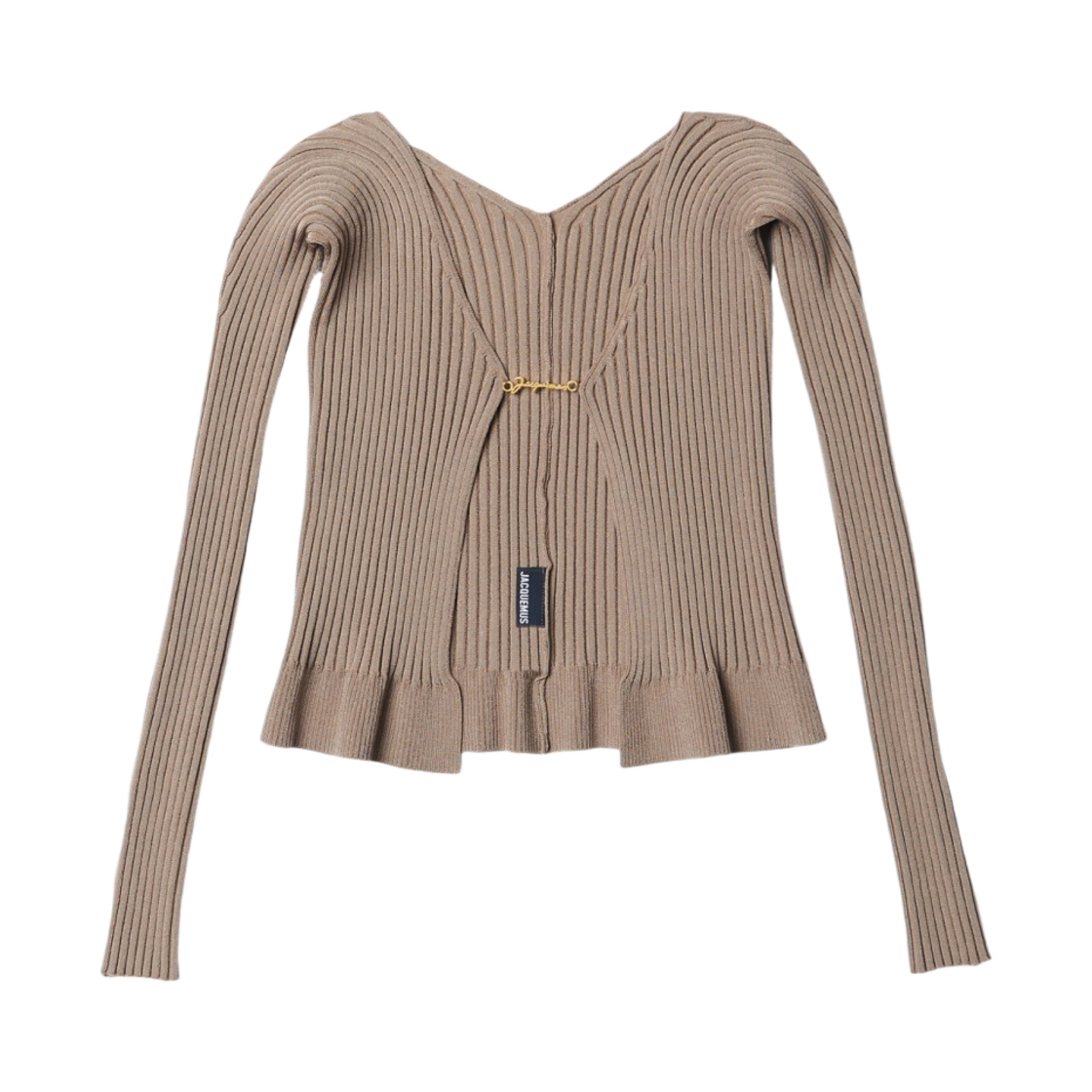 223KN500-2190-180 (W) Jacquemus La Maille Pralu Longue Seamless Charm Logo Cardigan Dark Beige