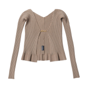 (W) Jacquemus La Maille Pralu Longue Seamless Charm Logo Cardigan Dark Beige