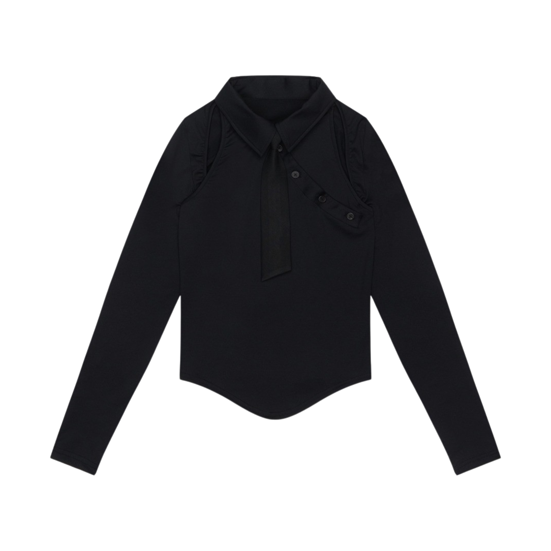 쿄 다이아그놀 넥타이 카라 티 블랙(Kyo Diagonal Necktie Collar Tee Black)