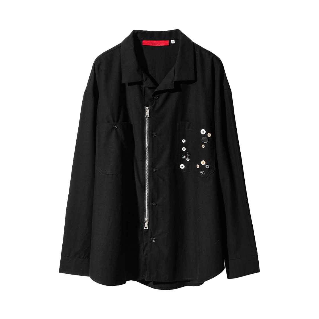 코드 데코레이티브 버튼 지퍼 셔츠 블랙(Cord Decorative Button Zip Shirts Black)