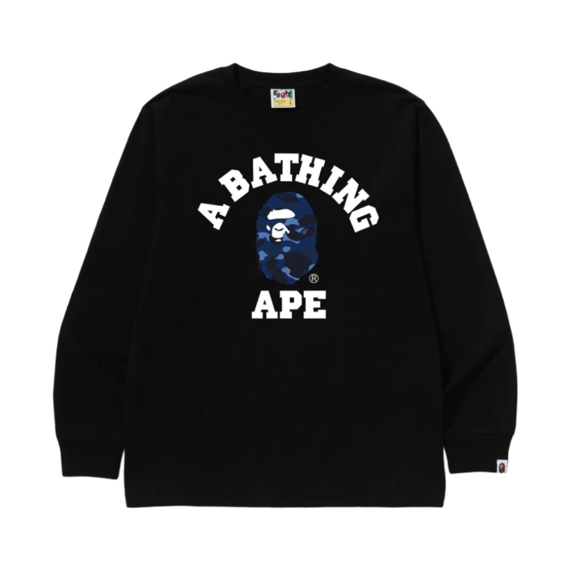 베이프 컬러 카모 컬리지 롱슬리브 티셔츠 블랙 네이비