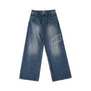 BORN TO WIN Stroke B Washed Wide Denim Pants Blue