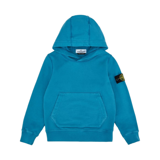 (Kids) Stone Island 61640 Cotton Fleece Hooded Sweatshirt Cobalt Blue - 22FW