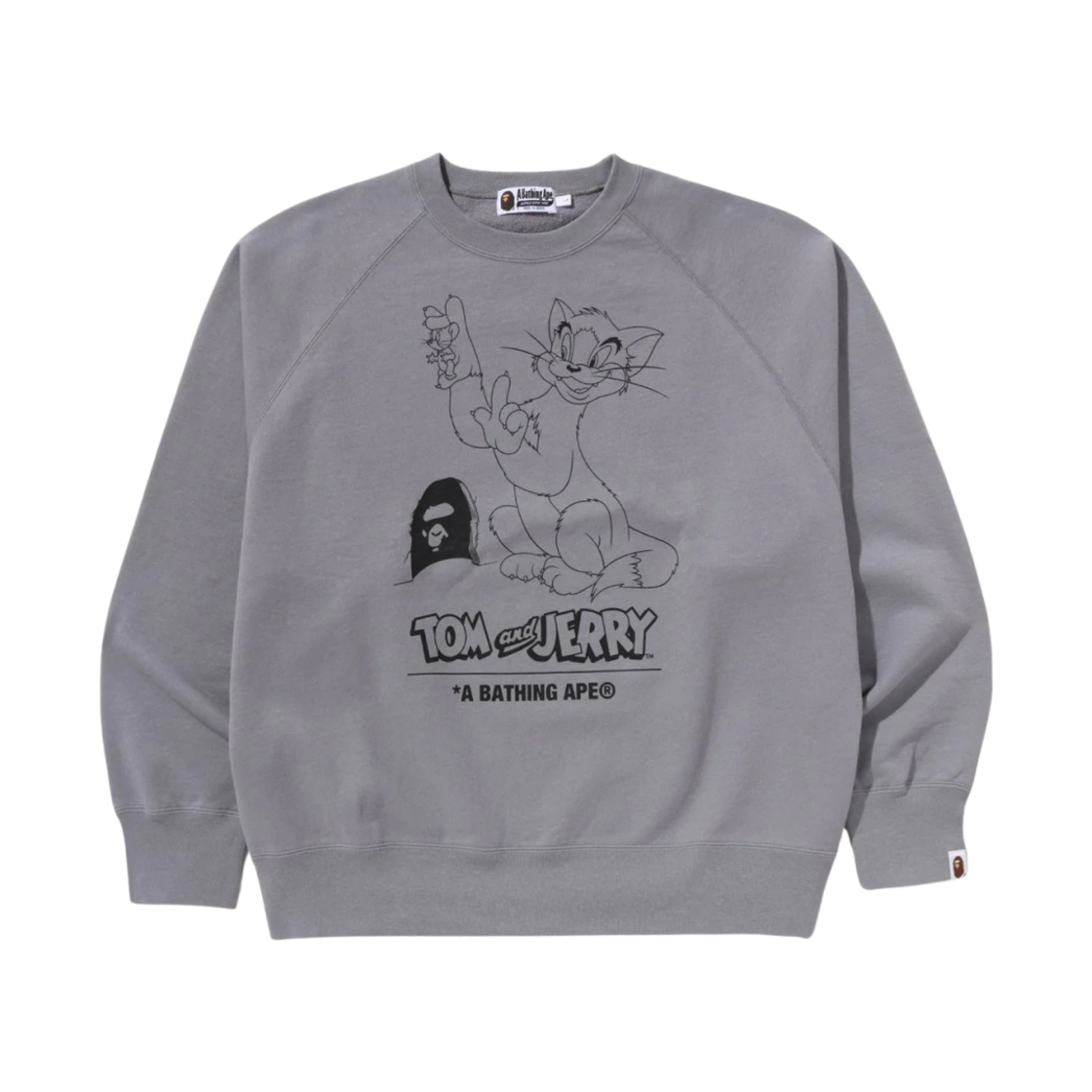 베이프 x 톰과 제리 85주년 릴렉스드 핏 크루넥 스웨트셔츠 그레이(BAPE x Tom & Jerry 85th Anniversary Relaxed Fit Crewneck Sweatshirt Grey)