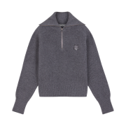 Maison Kitsune Bold Fox Head Patch Half Zip Ribbed Jumper Medium Grey Melange