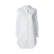 (W) Thom Browne Solid Poplin Stripe Grosgrain Placket Thigh Length Point Collar Shirtdress White