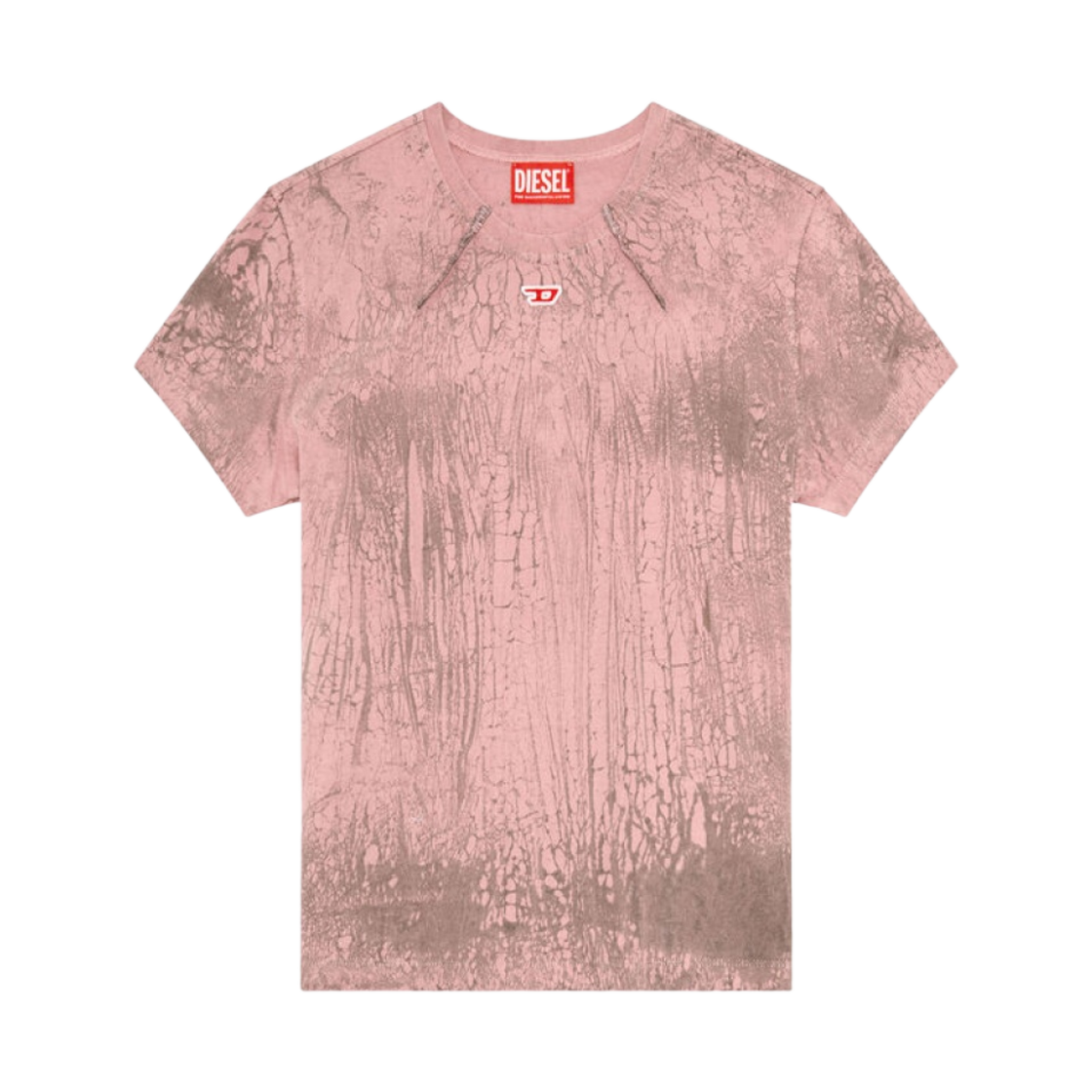 A130230IMAQ-3CIA (W) Diesel T-Uncutie-Long-N11 Marbled Jersey T-Shirt with D Patch Pink