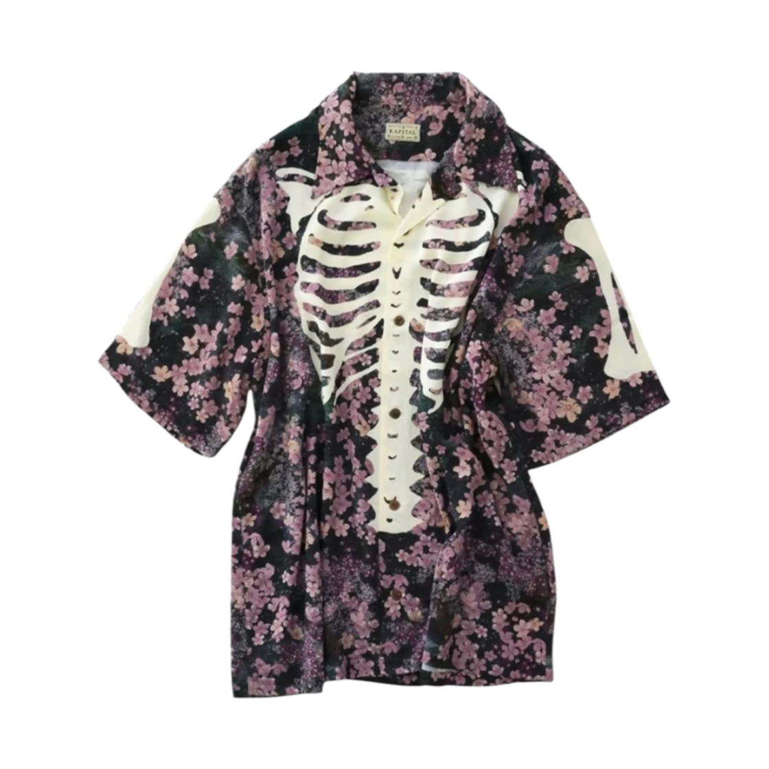 캐피탈 레이온 사쿠라 본 프린트 알로하 셔츠 잉크 블랙(Kapital Rayon Sakura Bone Print Aloha Shirt Ink Black)
