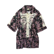 Kapital Rayon Sakura Bone Print Aloha Shirt Ink Black