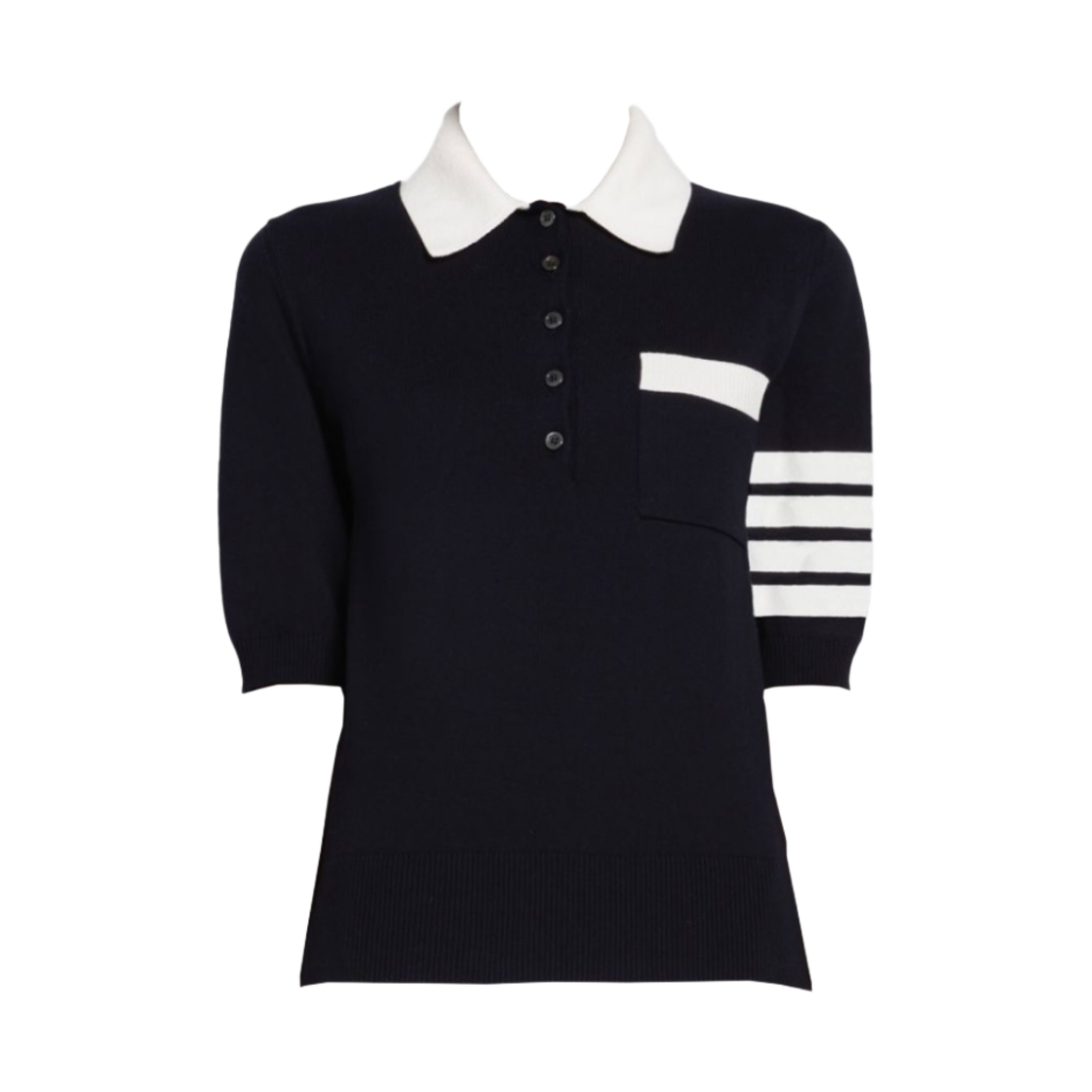 (W) 톰브라운 코튼 헥터 포인텔 사선 폴로 네이비((W) Thom Browne Cotton Hector Pointelle 4-Bar Polo Navy) - 1