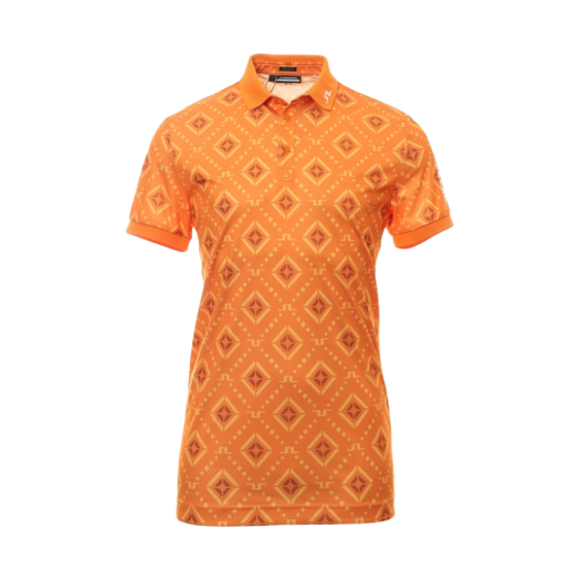 J.Lindeberg Tour Tech Print Polo Orange Diamond Logo