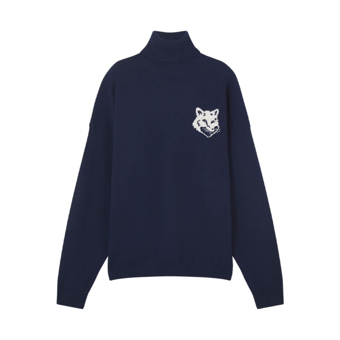 LM00820KT1063-P476 Maison Kitsune Fox Head Intarsia Comfort High Neck Jumper Ink Blue
