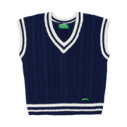 Green Butter Women Oversized Cable Stripe Vest Navy
