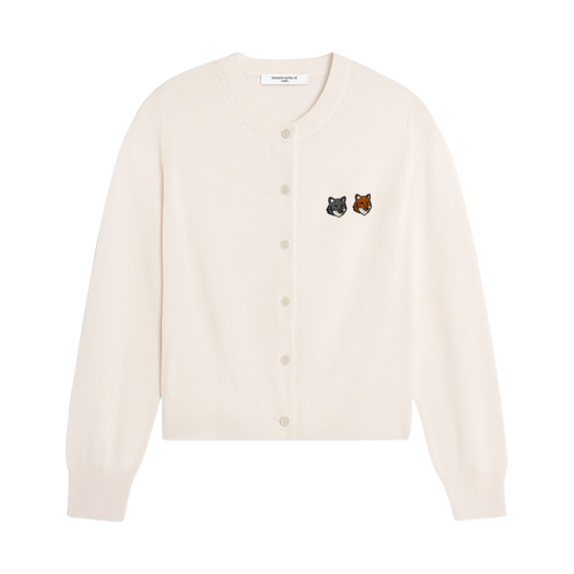 (W) Maison Kitsune Double Bold Fox Head Patch Regular Cardigan Latte