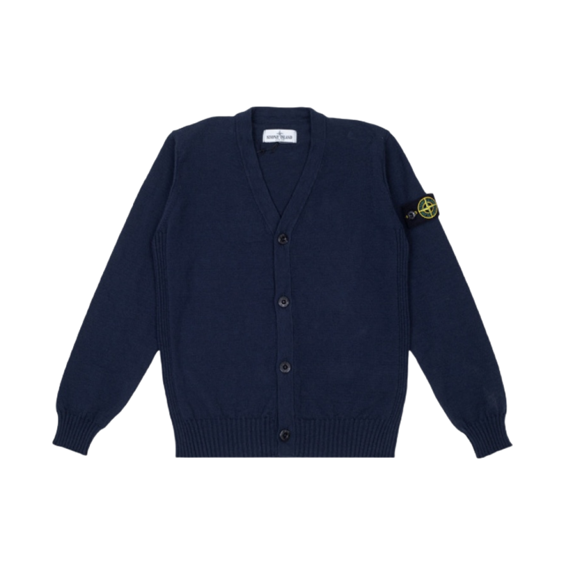 7816511A1-V0020 (Kids) Stone Island 511A1 Wappen Patch V-Neck Knit Cardigan Navy Blue - 23SS