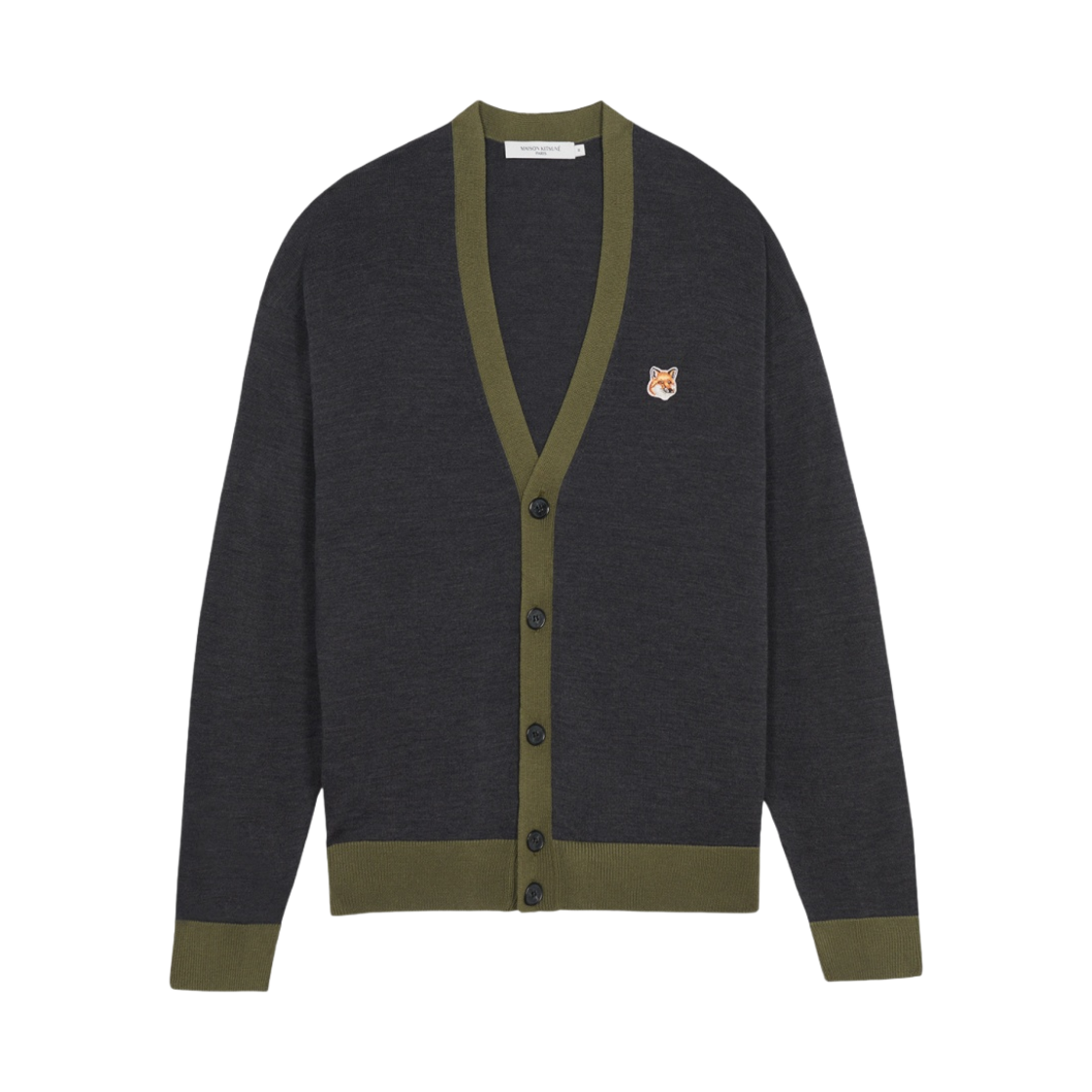 메종 키츠네 폭스 헤드 패치 바이컬러 가디건 앤트러사이트 멜란지(Maison Kitsune Fox Head Patch Bi-Color Cardigan Anthracite Melange) - 1