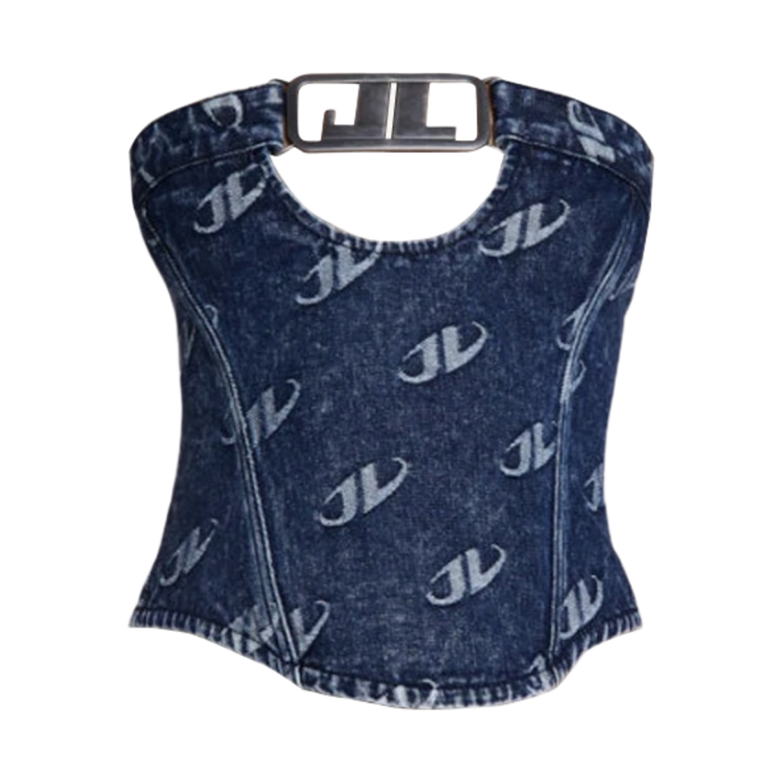 (W) 제이디드 런던 모노그램 스트랩리스 코르셋 탑 블루((W) Jaded London Monogram Strapless Corset Top Blue)