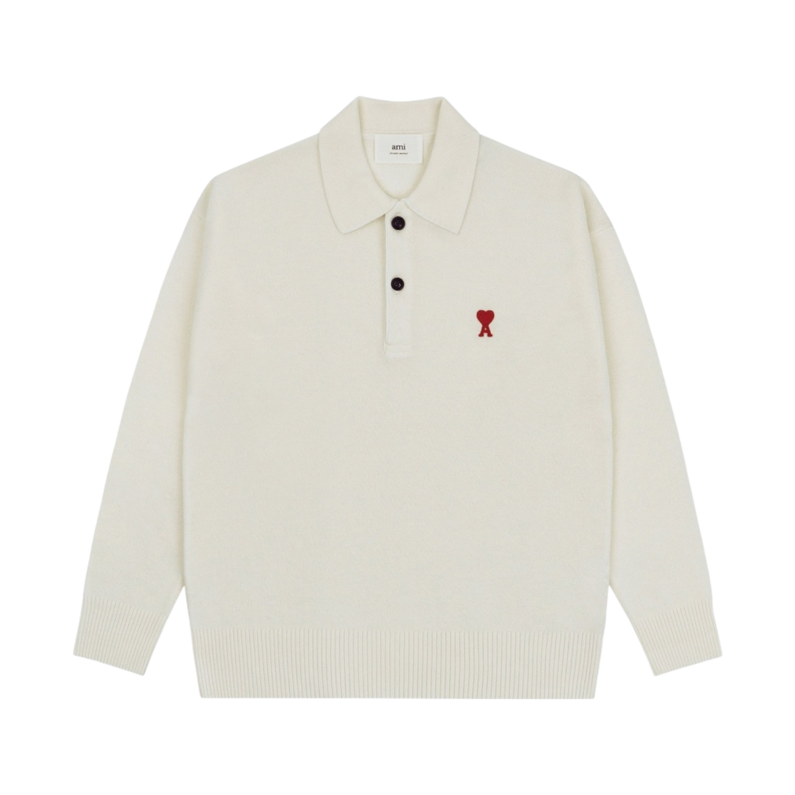 아미 스몰 하트 로고 울 폴로 오프 화이트