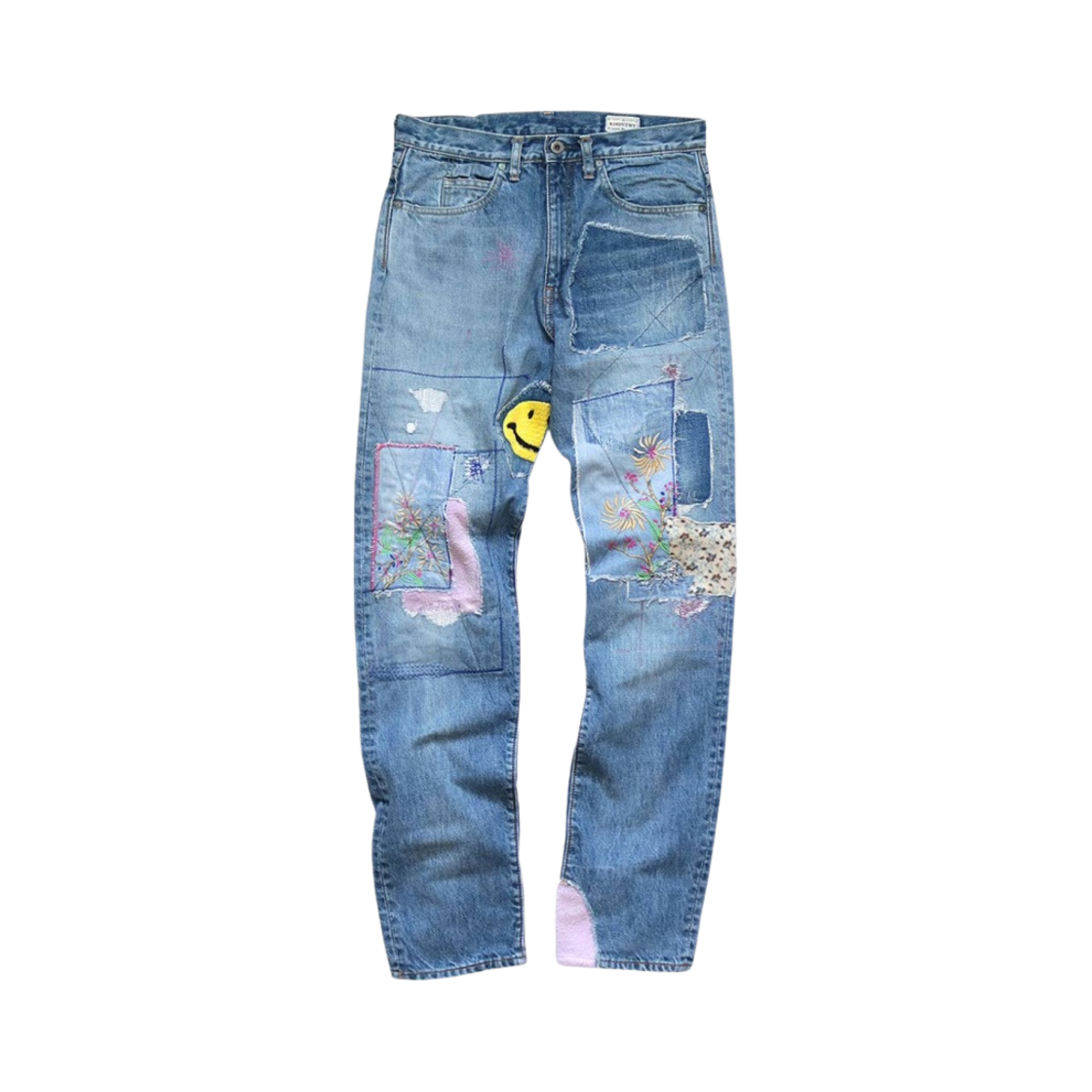 캐피탈 14온즈 데님 5P 오카빌리 팬츠 집시 패치 리메이크 블루(Kapital 14 oz. Denim 5P Okabilly Pants Gypsy Patch Remake Blue) - 1