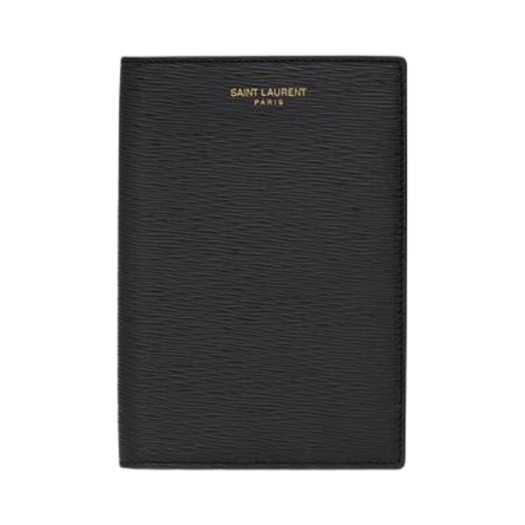Saint Laurent Paris Passport Case In Ripple-Embossed Leather Black