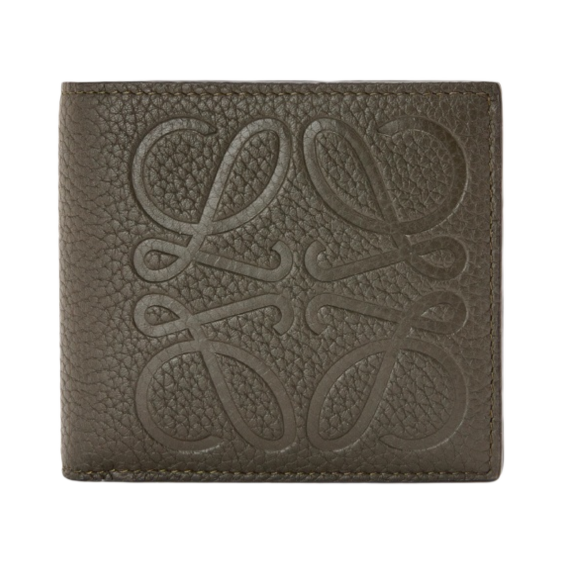 로에베 브랜드 반지갑 그레인드 카프스킨 다크 카키 그린(Loewe Brand Bi-Fold Wallet in Grained Calfskin Dark Khaki Green) - 1
