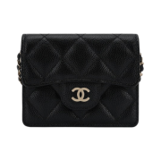 Chanel Classic Flap Card Holder With Chain Grained Calfskin & Gold Black