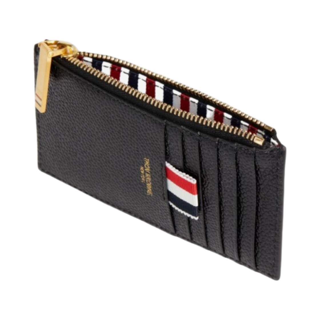 톰브라운 페블 그레인 레더 디보스 사선 지퍼 카드 지갑 블랙(Thom Browne Pebble Grain Leather Debossed 4-Bar Zippered Card Wallet Black) - 3