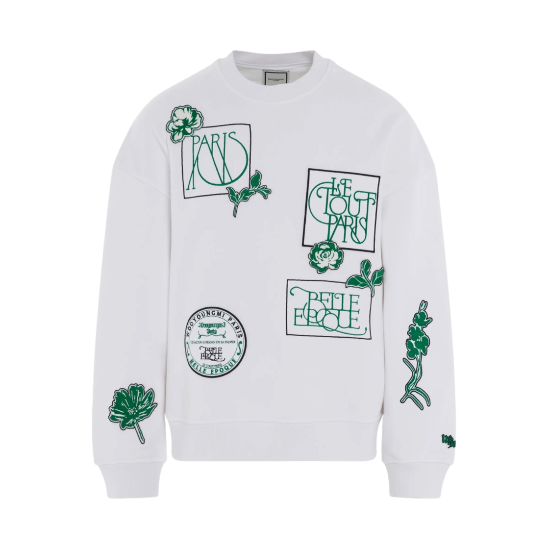 우영미 그린 그래픽 자수 스웨트셔츠 화이트(Wooyoungmi Embroidered Green Graphic Sweatshirt White) - 1