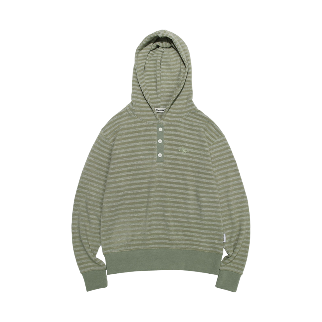 키지코 스트라이프 니트 후드 카키(KIJIKO Stripe Knit Hoodie Khaki)